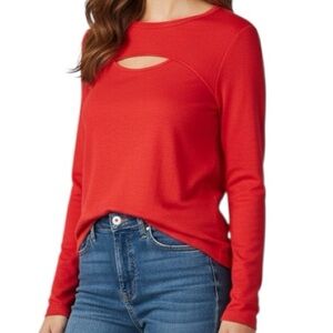 NWT WHITE HOUSE BLACK MARKET Red Cutout Long-Sleeve Top Size Large